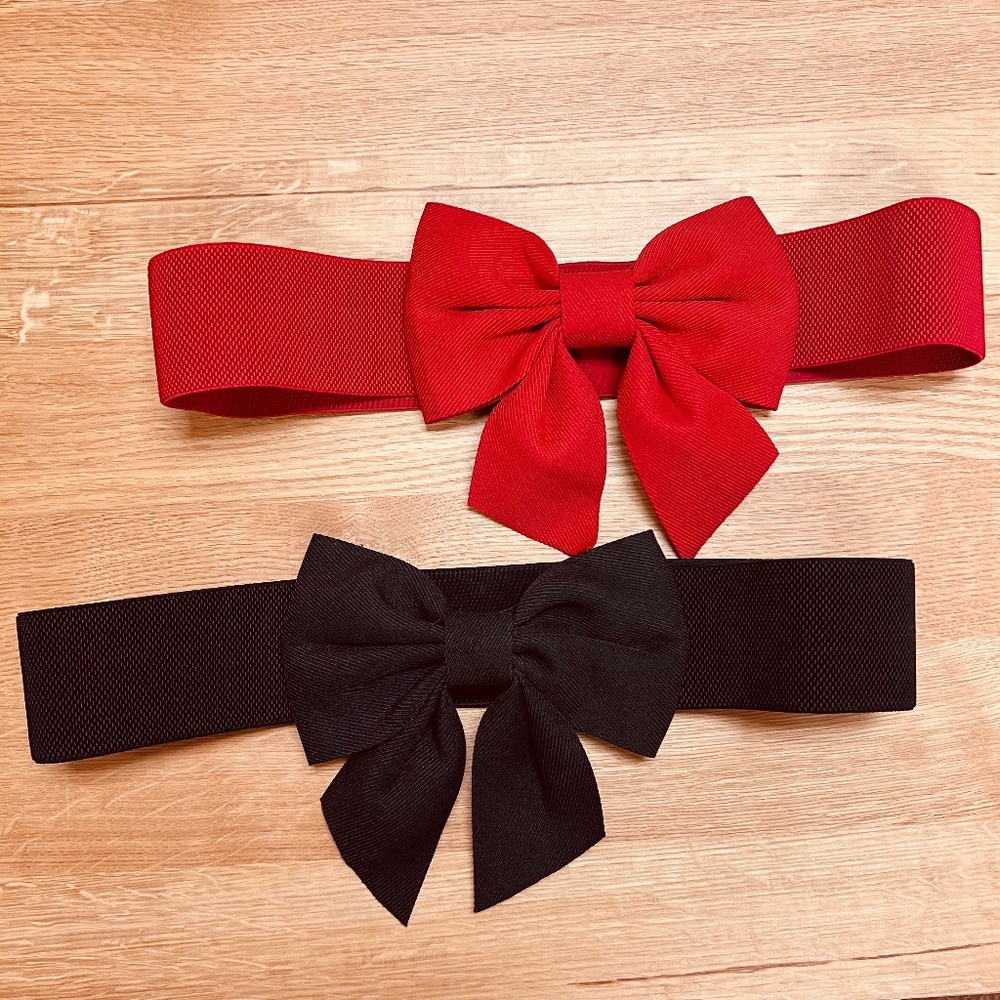Set of 2 Large Bow Belts - Red and Black - Large - New